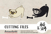 SVG DXF cutting file pug with bone, an Illustration by kaeselotti (Thumbnail 1 of 2)
