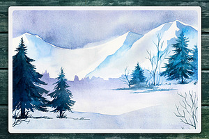 Winter Landscapes Set 2. Watercolor.