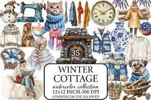 Watercolor Winter Cottage Clipart, an Illustration by Libby Wishes