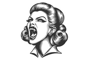 Vampire Woman Screaming Engraving