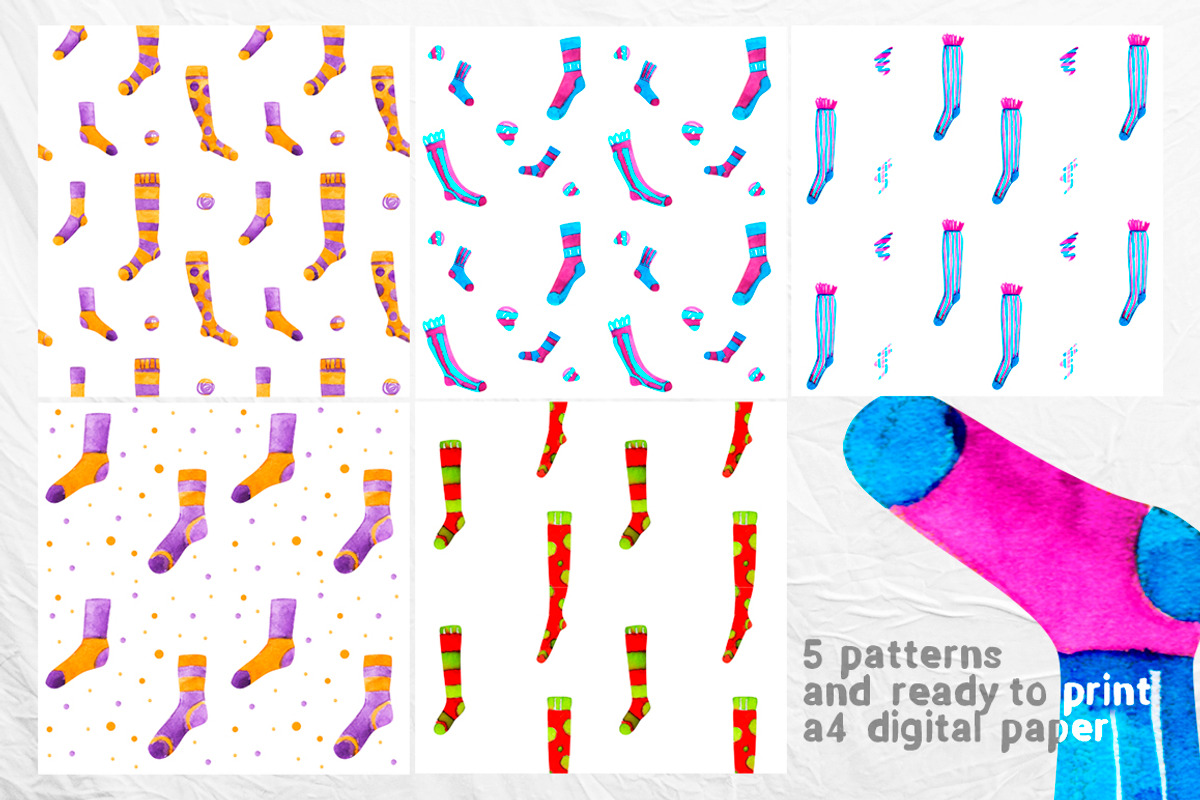 Watercolor socks set, an Illustration by Kotozoid (Photo 3 of 5)