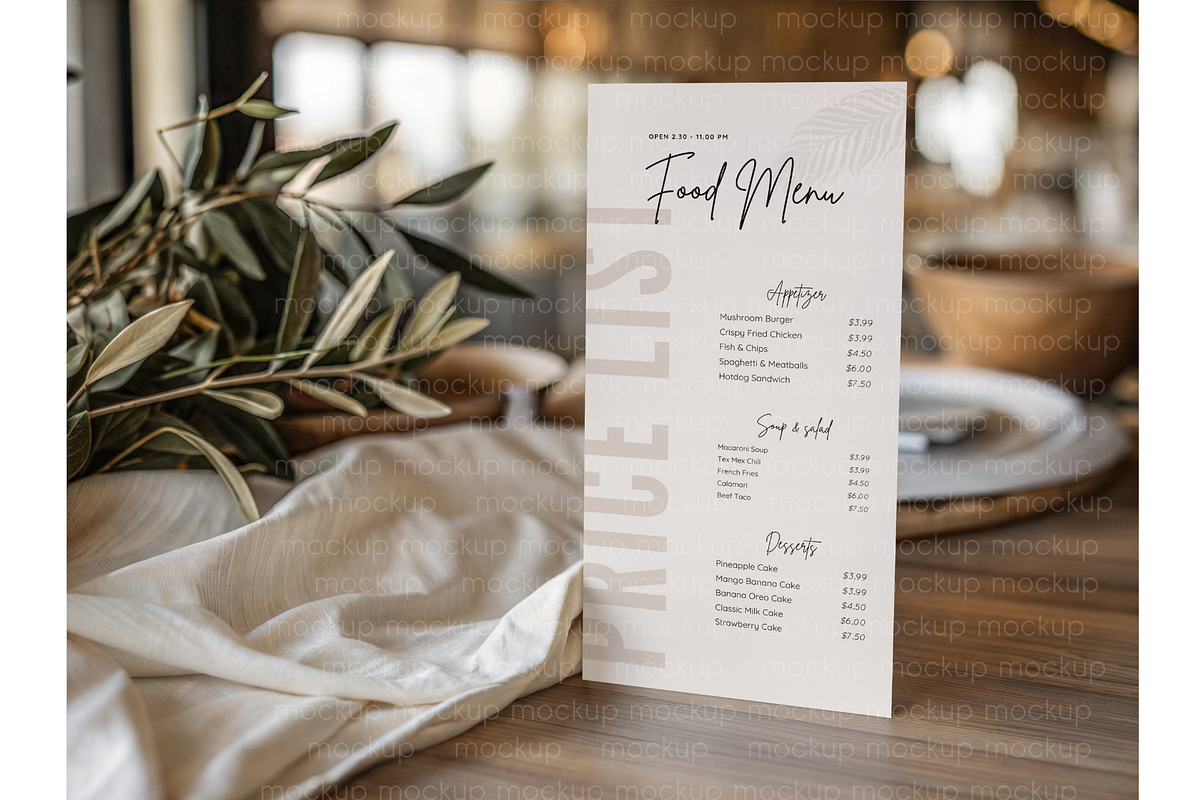 Rustic Olive Table Menu Mockup, a Product Mockup by MockupWizard (Photo 3 of 4)