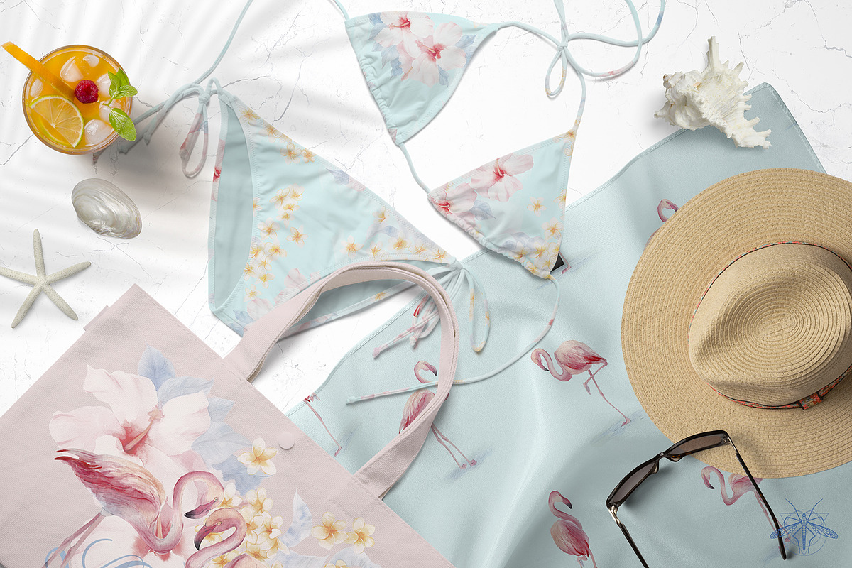 Oasis | Watercolor Flamingo patterns, a Pattern Graphic by Tanya Vollar (Photo 9 of 10)