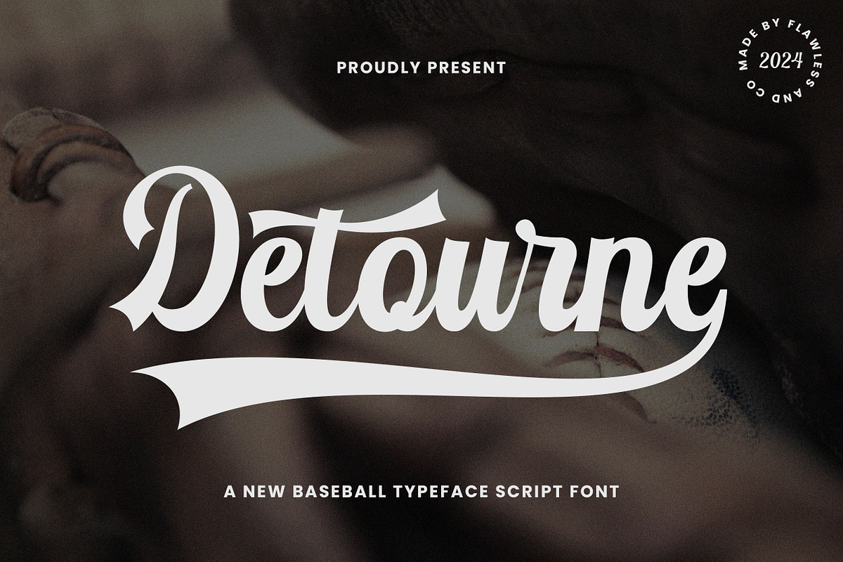Detourne - Baseball Font, a Script Font by Flawless And Co (Photo 1 of 10)