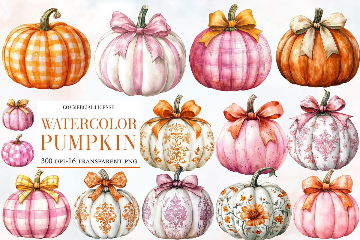 Watercolor Pumpkin Clipart, an Illustration by Designworld (Photo 1 of 5)