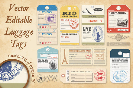 Vector Luggage Tags Illustrations 1, a Card Template by Pingebat