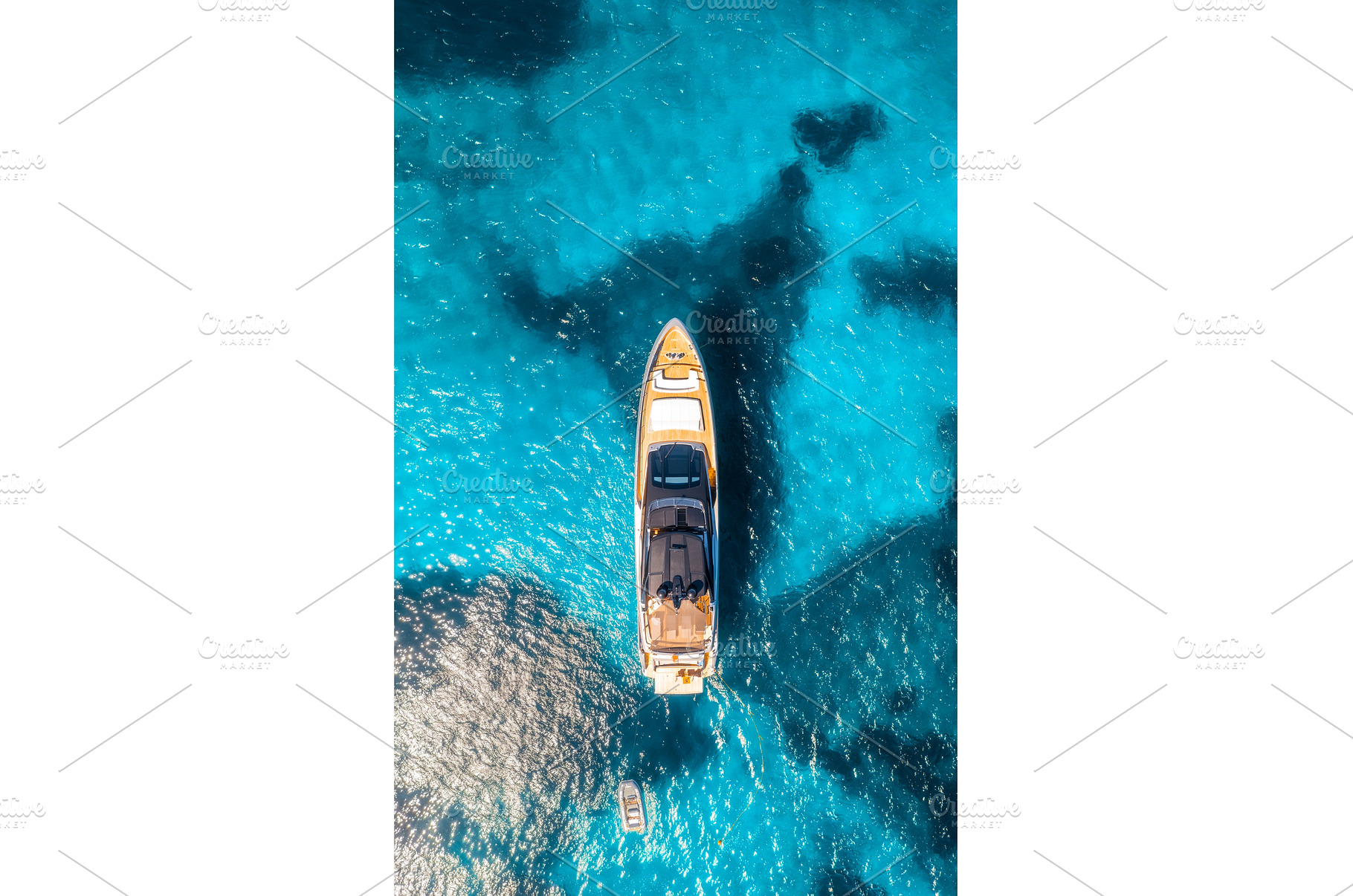 Aerial view of luxury yacht and boat, a Transportation Photo by den-belitsky