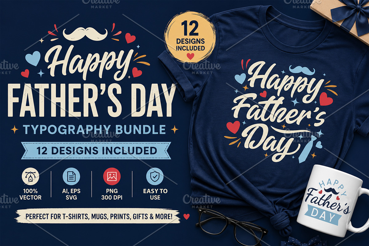 Happy Father’s Day Typography Bundle, an Object Graphic by ashek (Photo 1 of 5)