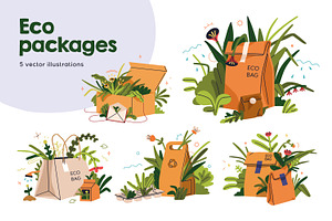 Eco package. Paper bags, kraft boxes, an Object Illustration by Good Studio