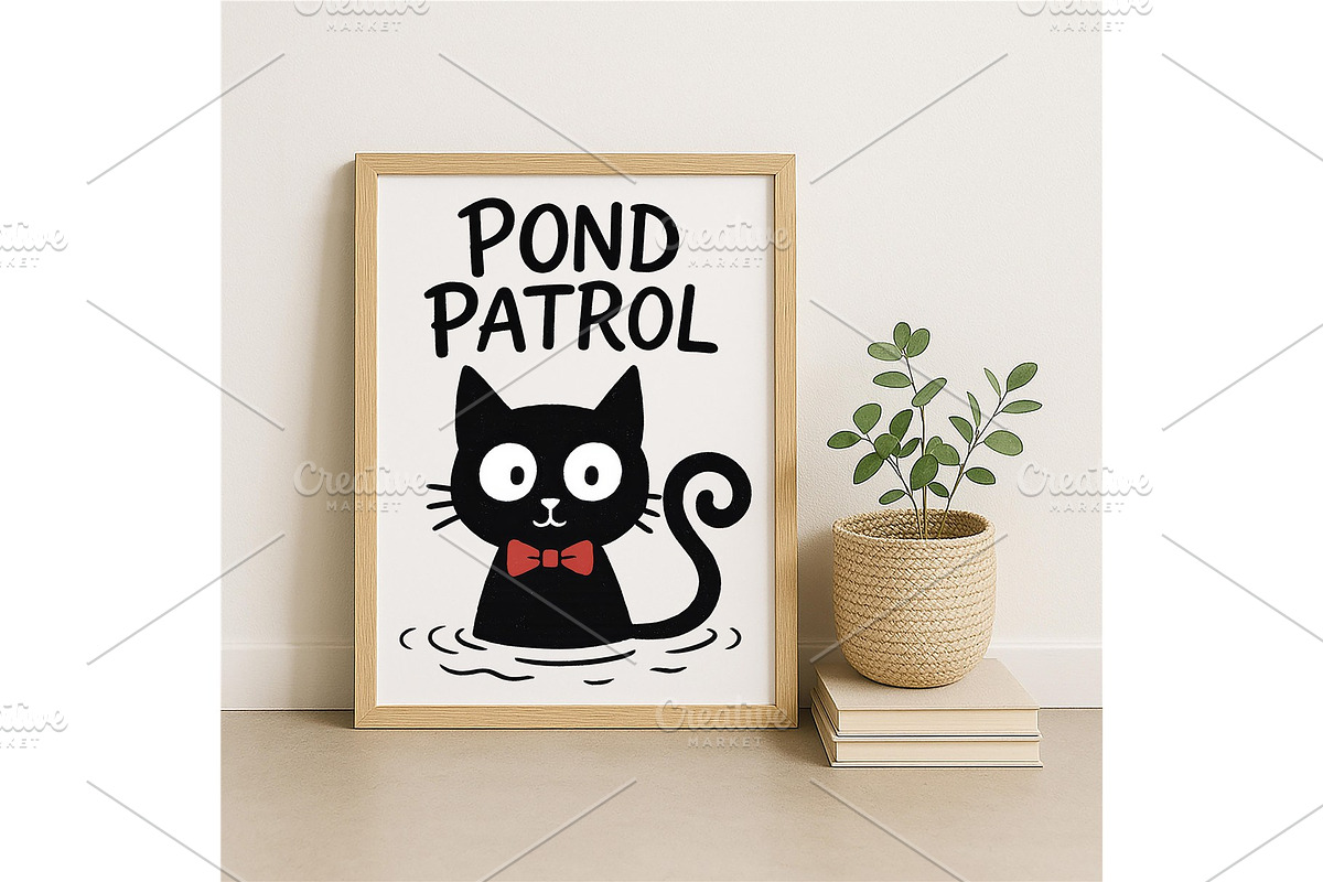 Pond Patrol Cat Funny Black Cat, a Background Graphic by LaseredNinja (Photo 3 of 7)