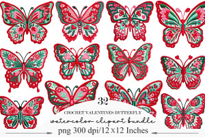 Crochet Valentines Butterfly Png, an Illustration by Designking
