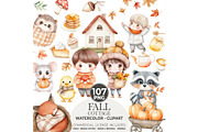 Fall Clipart Autumn Watercolor PNG, an Illustration by CharmClipart (Thumbnail 1 of 10)
