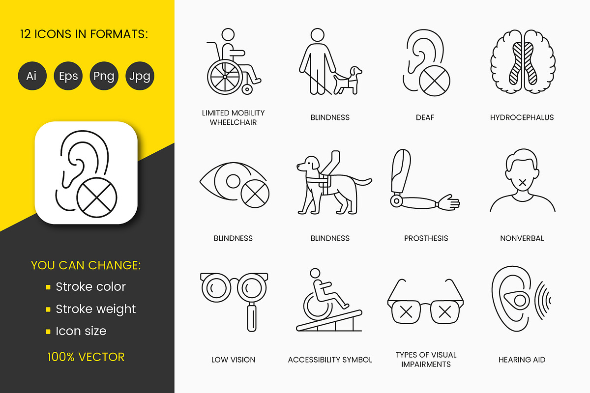 Icons for people with disabilities, an Outline Icon by Grand Design
