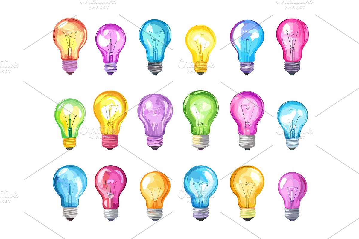 Bright light bulbs set. Cartoon, an Object Illustration by Valerie Bodnar