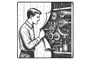 Man revealing hidden mechanical, a Person Illustration by AlexArt