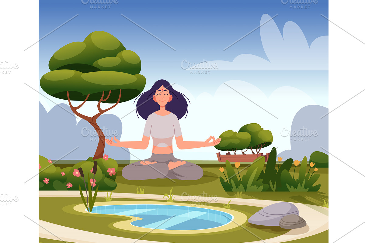 Meditation in nature. A girl, a Sport Illustration by Onyx