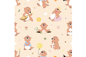 Groundhogs seamless pattern. Cartoon, an Animal Illustration by Valerie Bodnar