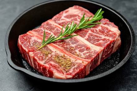 Freshly prepared cut of marbled beef, a Photo by Tanuart