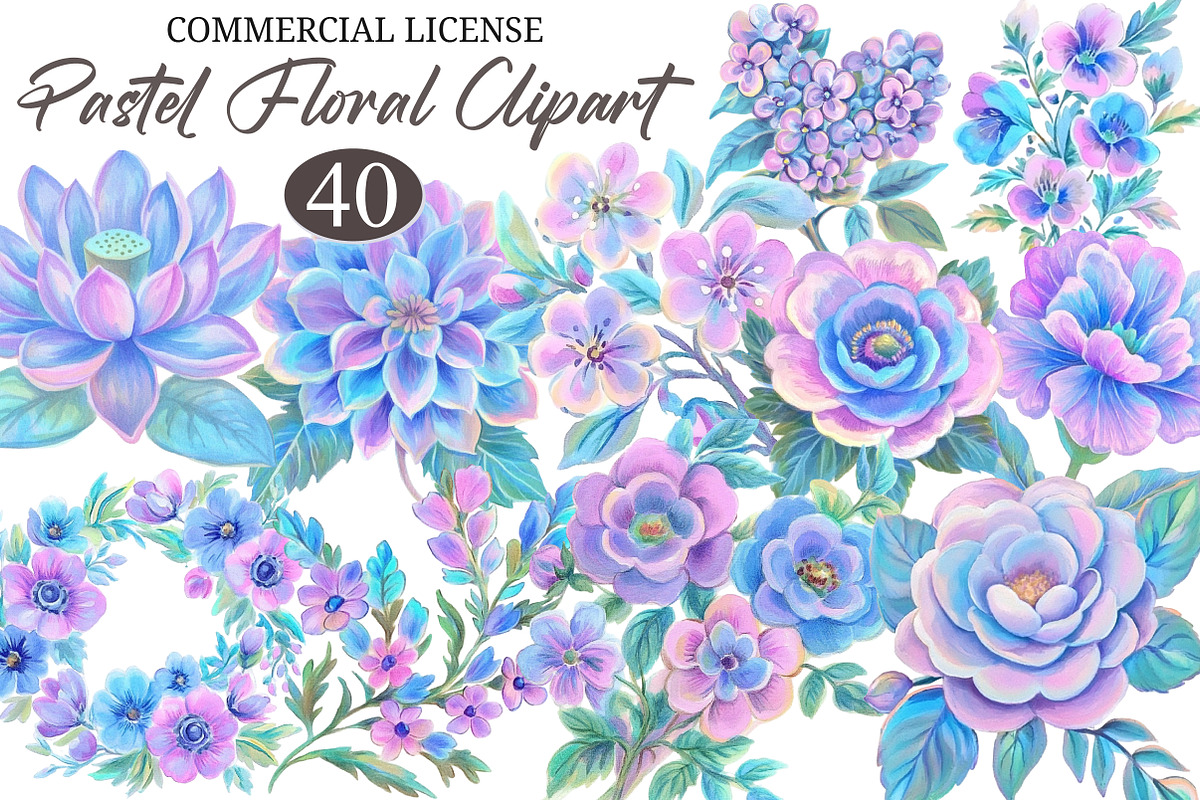 Pastel Floral Clipart Set, an Illustration by designcity5 (Photo 1 of 5)