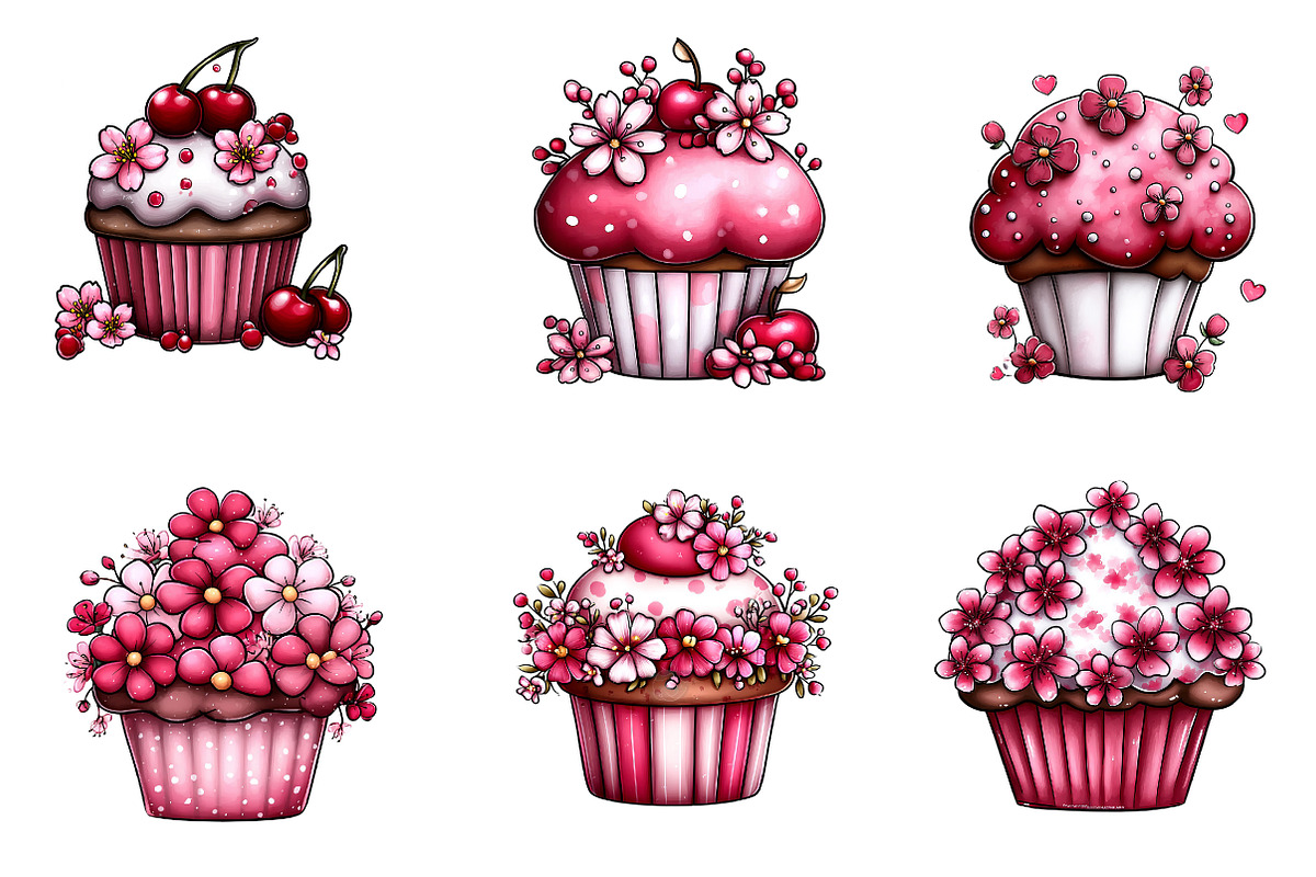 Whimsical Spring Cupcake Clipart, an Illustration by CreationArt (Photo 2 of 7)