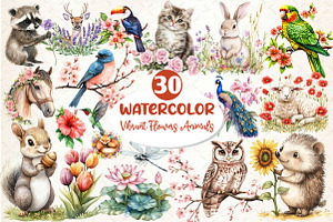 Vibrant Flowers Animals Clipart, an Illustration by Dream Creation