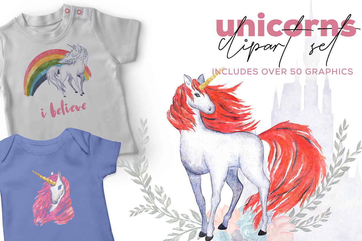 UNICORNS WATERCOLOR DESIGN KIT, an Animal Illustration by Wooly Pronto (Photo 1 of 7)
