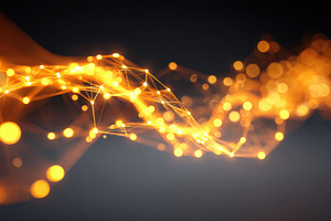 Glowing orange network wave, an Abstract Photo by AlyaAnd