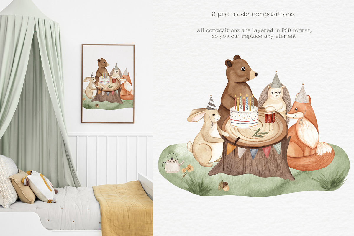 Forest party. Watercolor birthday., an Animal Illustration by Ooh Lily (Photo 2 of 16)
