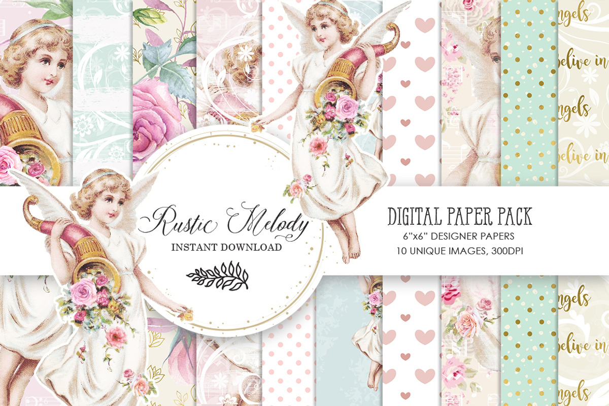 ANGEL DIGITAL PAPER PACK, a Pattern Graphic by rusticmelody (Photo 1 of 2)