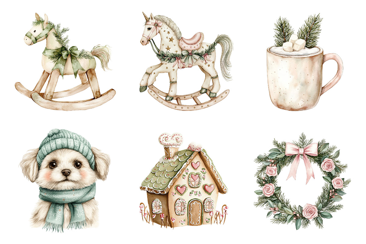 Watercolor Whimsy Christmas Clipart, a Seasonal Illustration by Designking (Photo 2 of 4)