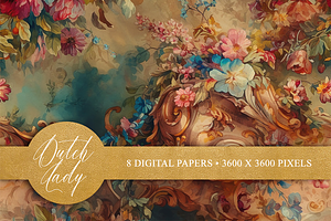 Seamless Rococo Flower Patterns