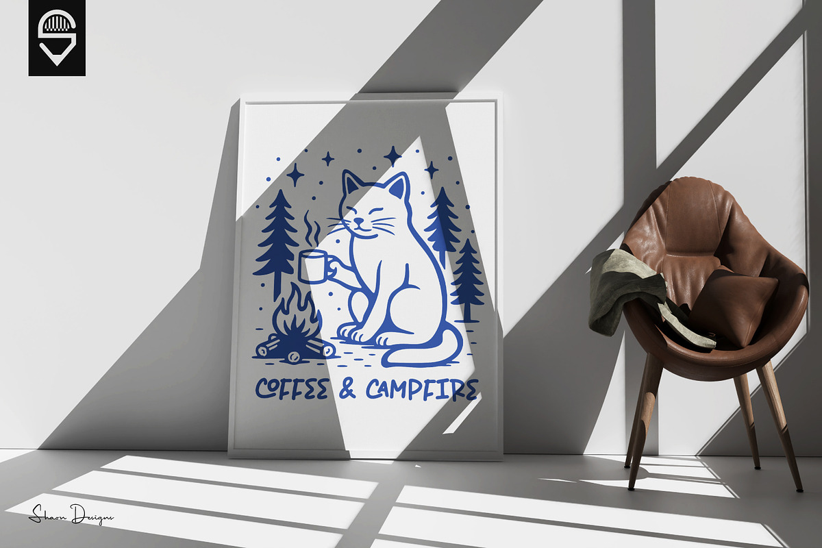 Coffee And Campfire Cat T-shirt, an Animal Illustration by shaondesigns (Photo 4 of 5)