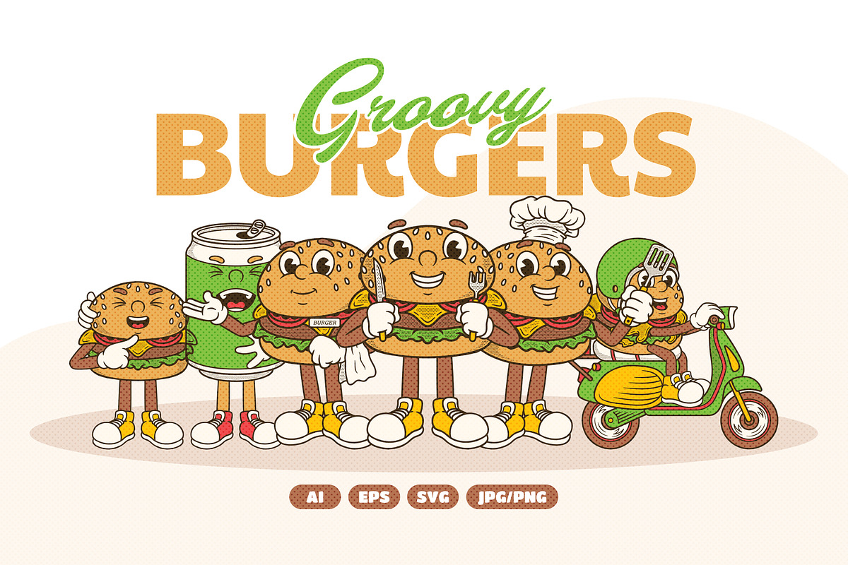 Groovy Burger Illustration, a Food Illustration by Decoconio Design (Photo 1 of 7)