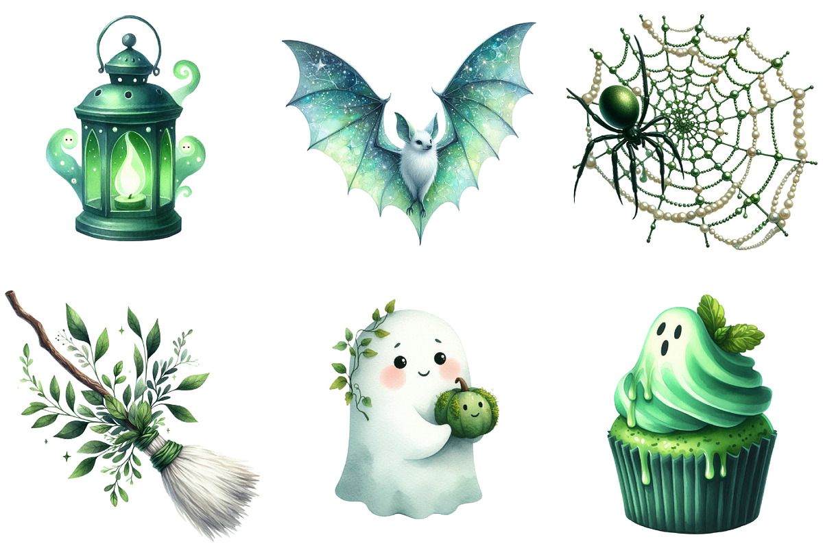 Green & White Halloween Clipart, an Illustration by DreamArtGraphic (Photo 4 of 4)
