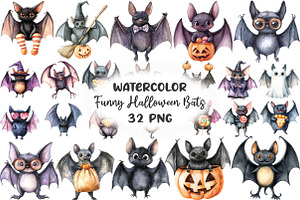 Funny Halloween Bats Clipart, an Illustration by CraftArtStudio