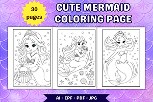 Cute Mermaid Coloring Page, a Person Illustration by Salaly