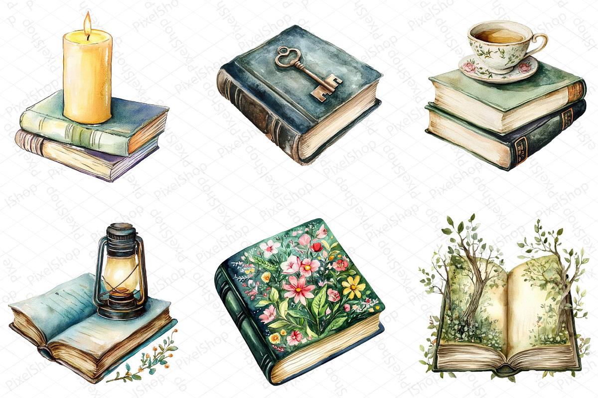 Watercolor Book Lover Clipart Bundle, an Illustration by DreamPrint404 (Photo 5 of 7)