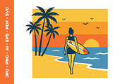 A Woman with Surfboard at Summer, an Object Illustration by nandinigraphics (Thumbnail 1 of 3)
