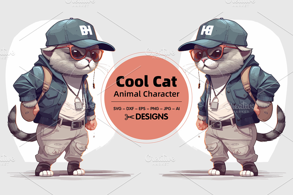 Cool Cat Animal Character, an Animal Illustration by Xinyan Studio (Photo 1 of 2)