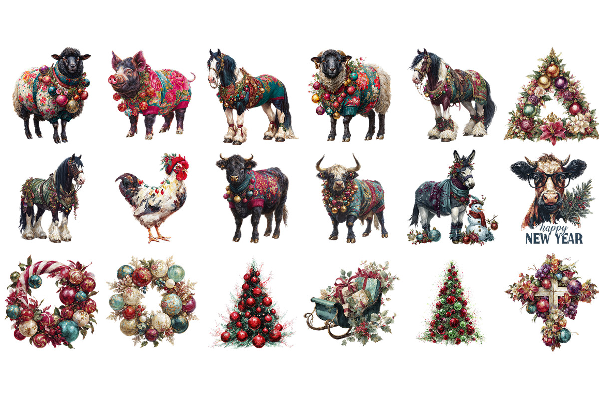 Christmas Farm Animal Clipart Bundle, an Animal Illustration by InkyQueenArt (Photo 4 of 5)
