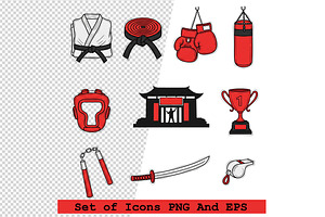 Set of martial arts icons vector, an Icon by one-touch