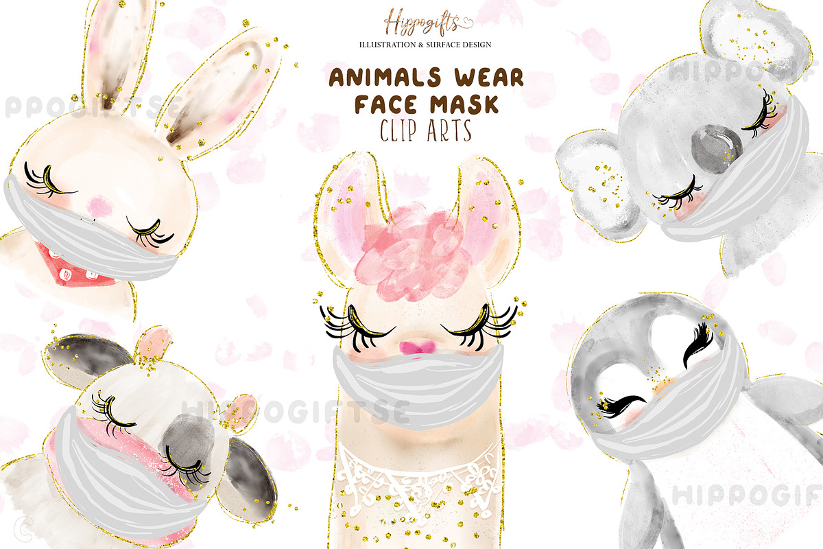 Animals wear mask cliparts, an Animal Illustration by TheHappyGiftArt (Photo 1 of 6)