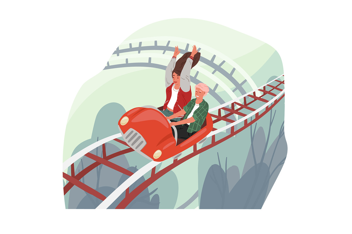 People riding roller coaster set, a Person Illustration by Good Studio (Photo 3 of 5)