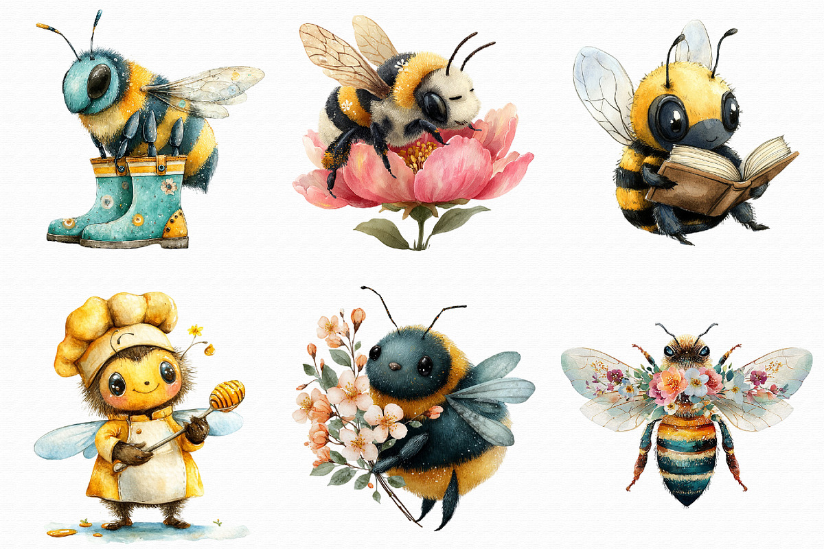 Whimsical Spring Bee Clipart, an Illustration by Libby Wishes (Photo 6 of 6)