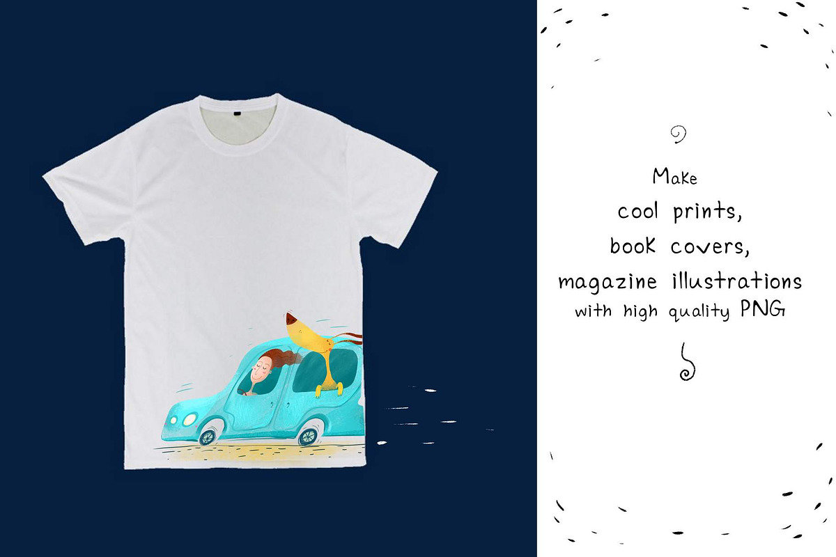 Girl, Dog and Car - illustration, an Illustration by Zooza Art (Photo 2 of 3)