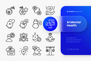 AI Mental Health Outline Icons, an Outline Icon by cidcud_graphic