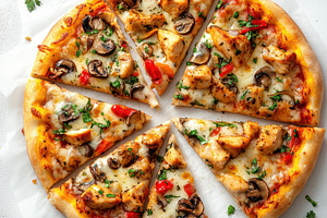Slices of fresh round pizza with chi, a Food & Drink Photo by Pixeness Studio
