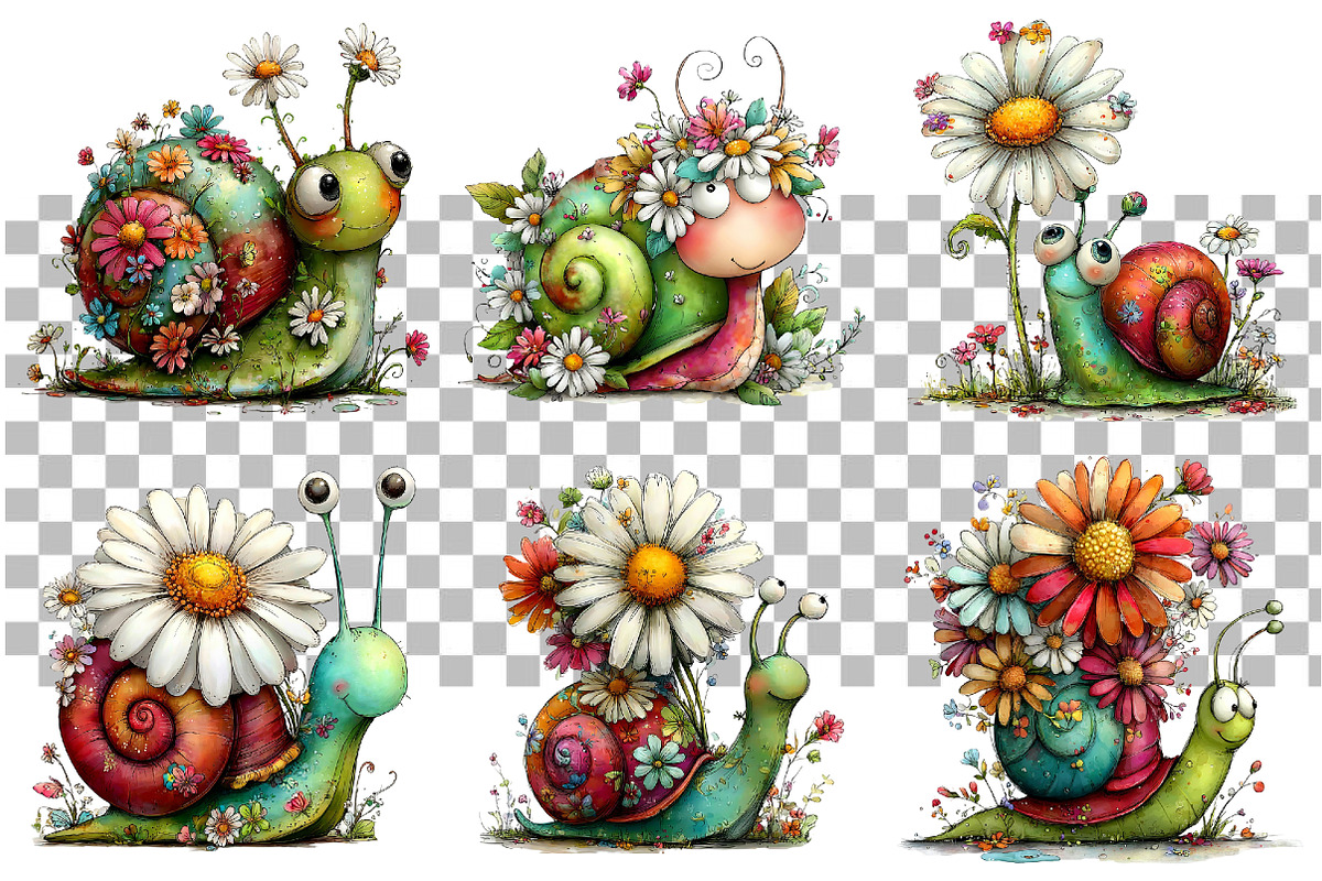 Whimsical Daisy Snail Clipart, a Seasonal Illustration by Daily.Designs (Photo 3 of 4)