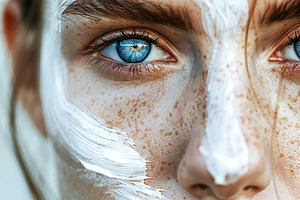 Portrait of woman applying cosmetic tonal foundation on the face, a Person Photo by AlyaAnd