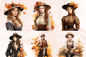 Watercolor Victorian Fall Clipart